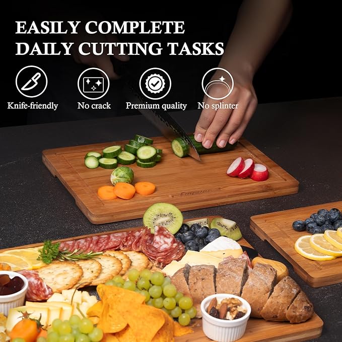 Empune Bamboo Cutting Board Set, Wood Cutting Boards