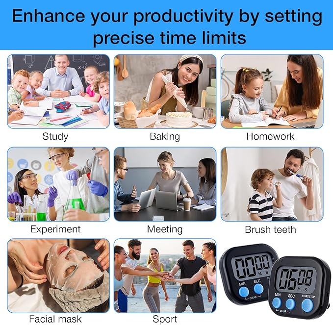 Leumoi 24 Pcs Digital Kitchen Timers Magnetic Back Timers Bulk Large Screen