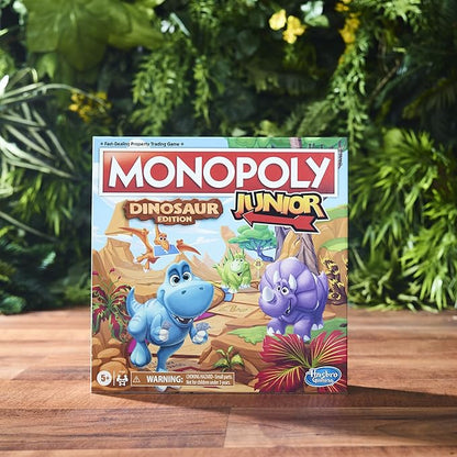 Hasbro Gaming Monopoly Junior Dinosaur Edition Game | Kids Board Games with Dino-Themed Toy Tokens | 2-4 Players for Boys & Girls | Ages 5+ (Amazon Exclusive)