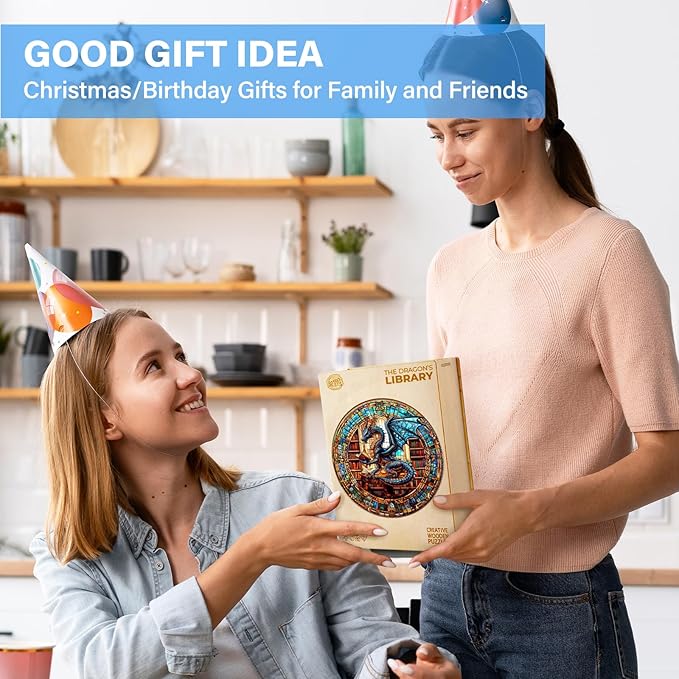 WOODBESTS Wooden Puzzles for Adults (505 Piece, XL, 17.3"x17.3") Dragon's Library Wood Puzzle Adult, Unique Wooden Animal Jigsaw Puzzles, Family Game and Birthday Gifts for Friend