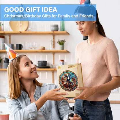 WOODBESTS Wooden Puzzles for Adults (505 Piece, XL, 17.3"x17.3") Dragon's Library Wood Puzzle Adult, Unique Wooden Animal Jigsaw Puzzles, Family Game and Birthday Gifts for Friend