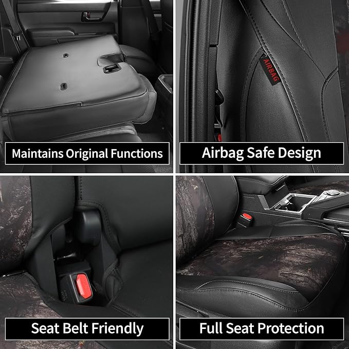 EKR Tacoma Leather Car Seat Covers Custom Fit for Toyota Tacoma 2012 2013 2014 2015 (Regular Seats) - Truck Seat Covers Full Set,Faux Leather(Black/Woodland Camo)