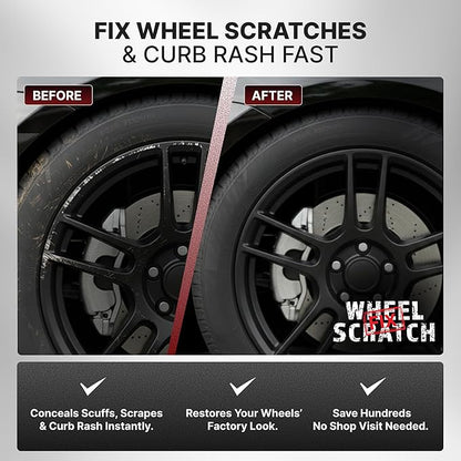 Wheel Scratch Fix® Matte Black Touch Up Paint for Cars - DIY Alloy Wheel Repair Kit, Curb Rash Remover with Fast-Drying Pen - Long-Lasting OEM Finish Car Rim Paint for Scuffs and Chips at Home (Satin/Matte Black)
