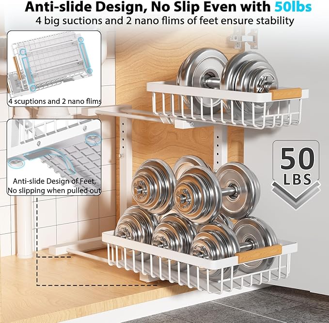 Liuoud Under Sink Organizer 2 Pack, 2 Tier Slide Out Large Capacity Height