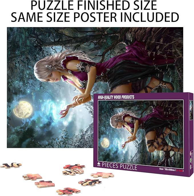 Challenge 1000 Pieces, Premium Quality Wooden Puzzles,Elves, Magical Girls.Brain Challenge Puzzle Game, Relaxation and Entertainment Activity Size: 29.5X19.7 in and 1:1 Original Picture Poster
