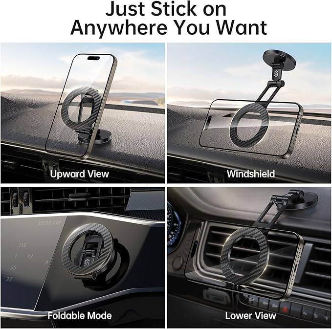 SYNCWIRE Fits MagSafe Car Mount, Magnetic Phone Holder for Car Dashboard, [Flexible Three-axis] 360° Rotation Magnetic Car Mount Strong Magnets Car Phone Holder for iPhone 17 16 15 14 Pro Max