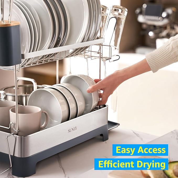 SUNLY Large Dish Drying Rack, 304 Stainless, Extra Large Drain Board