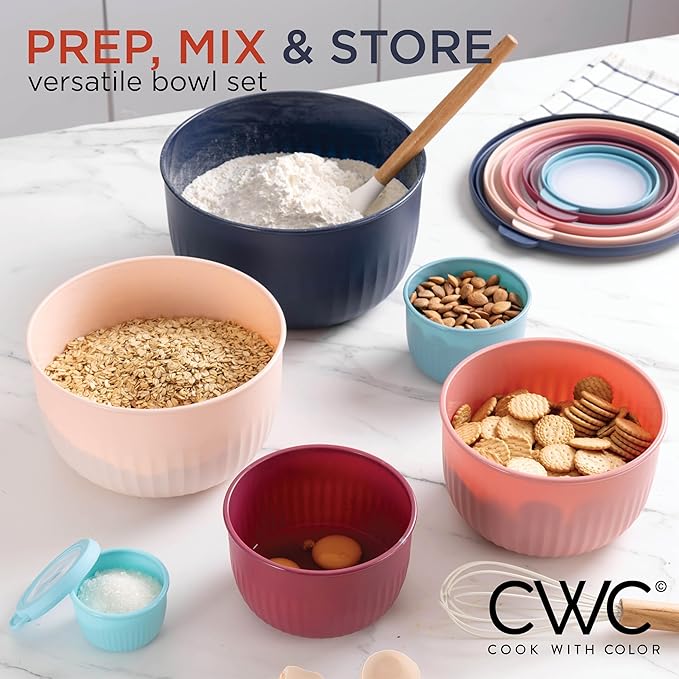 COOK WITH COLOR Prep Bowls with Lids- Wide and Deep Nesting Plastic Small