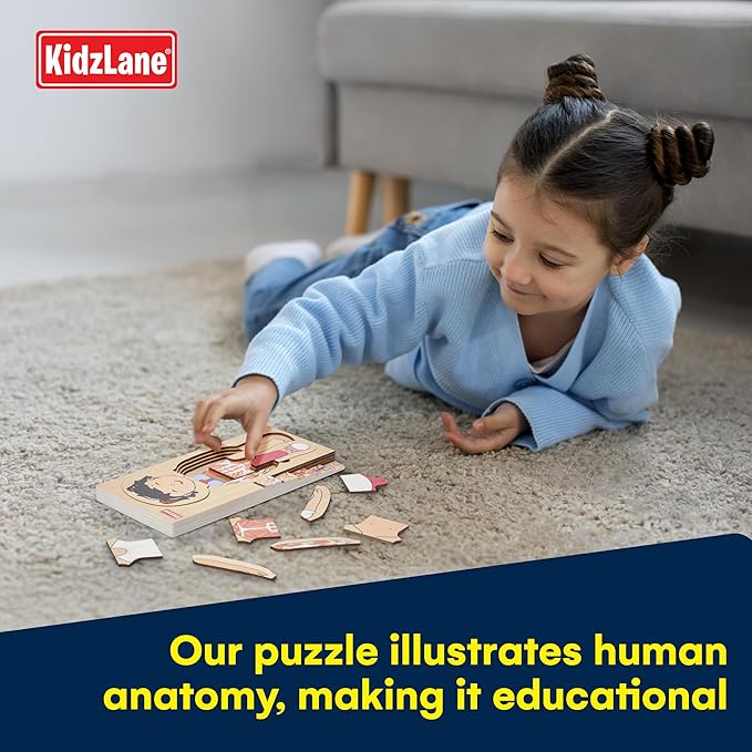 Kidzlane Wooden My Body Puzzle for Toddler - 5-Layer Girl Anatomy Puzzle - Real Wood - Multicolor - Educational Human Body Toy for Kids - BPA Free - Educational Toys