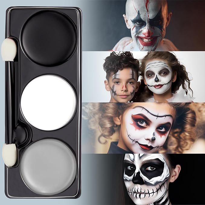 Spooktacular Creations Halloween Makeup Palette 3 Colors Skeleton Face Body Paint with Double-headed Brush for Adult Cosplay SFX Makeup Cosplay Dress Up (7 Oz, Black White Gray )