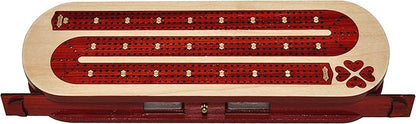 Palm Royal Handicrafts 4 Track Continuous Wooden Cribbage Board Inlaid in Blood Wood and Maple Storage Available