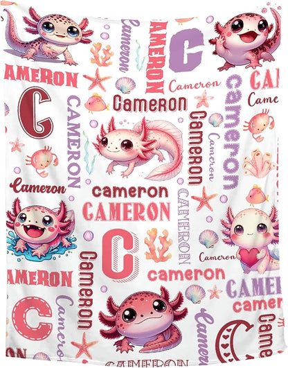 Personalized Baby Blanket for Girls Boys Kids Axolotls Custom Baby Blanket with Name Throw Birthday Gift for Toddlers Infants Shower Newborns Nursery Stroller Crib Bed Decor