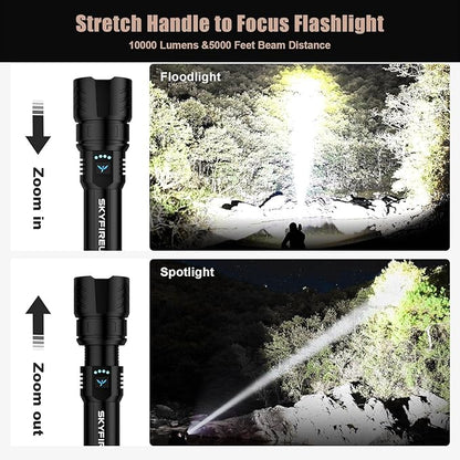 SKYFIRE LED Flashlight High Lumens,2000lm Super Bright Rechargeable Flashlight,Zoomable,Four Modes,Waterproof Flash Light for Camping Essentials,Outdoor and Home Emergencies&Gifts-No Lens