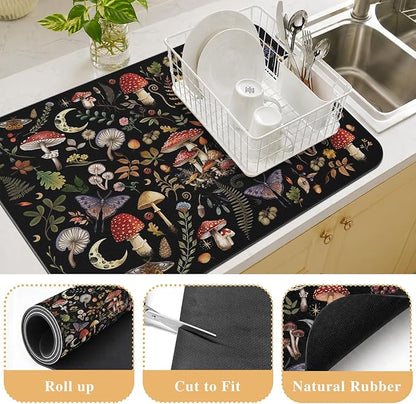 Kitchen Countertop Dish Drying Mat, Super Absorbent Coffee Bar Mat