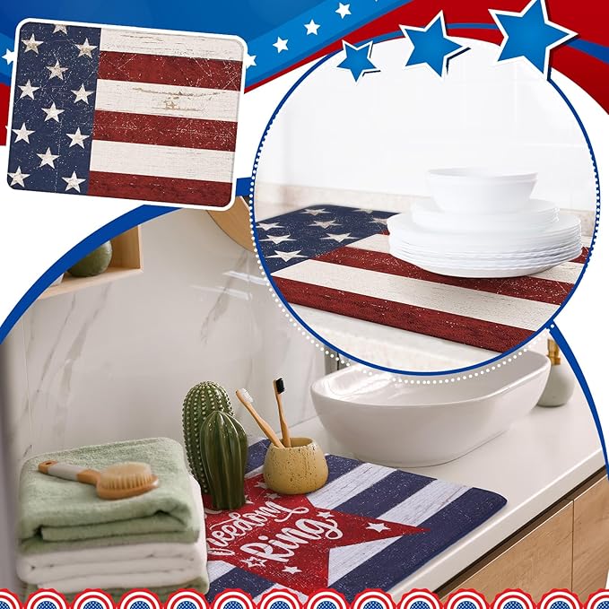 SiliFine 2 Pcs 4th of July Dish Drying Mat