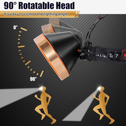 LED Rechargeable Headlamp, Super Bright Waterproof Headlight Spotlight, Hard Hat Flashlight for Coon Hunting, Fishing, Camping, Hiking, Dog Walking, Outdoor Running, Emergency Work Lighting