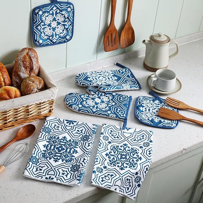 Jingmore 6 Pcs Kitchen Decor Set Accessory Farmhouse Kitchen Towels Pot Holders