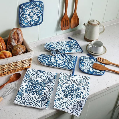 Jingmore 6 Pcs Kitchen Decor Set Accessory Farmhouse Kitchen Towels Pot Holders
