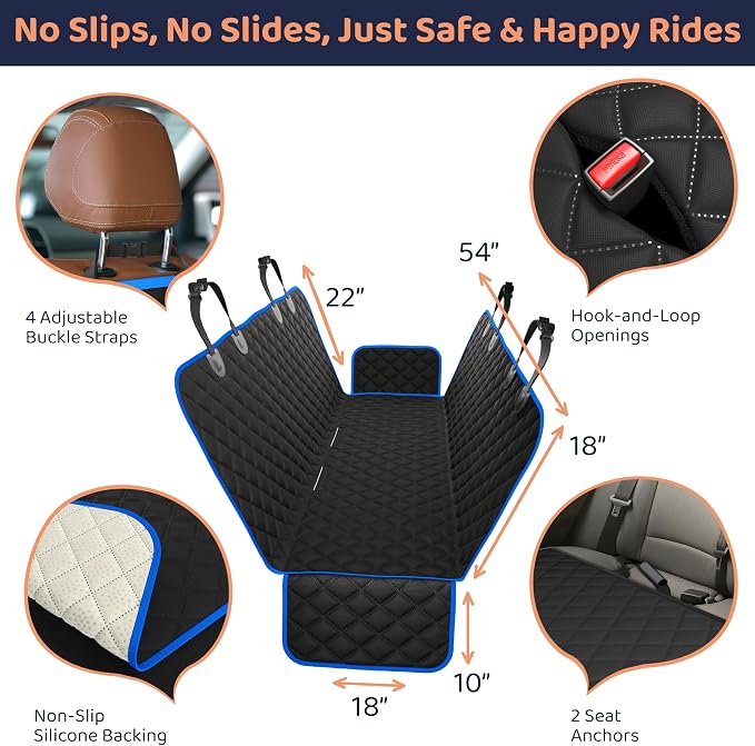 Petloox Dog Car Seat Cover for Back Seat, Waterproof Hammock for Car, SUV & Truck, Non-Slip Backseat Cover for Dogs, Heavy-Duty Dog Hammock Style Seat Protector Pets, Easy to Install & Clean
