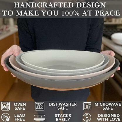 Mora Ceramic Large Serving Bowls- Set of 2 Oval Platters for Entertaining. Modern Kitchen Dishes for Dinner, Fruit, Salad, Turkey, etc. Oven, Dishwasher Safe, 55/35 oz, 13.5" / 11.8" - Neutrals