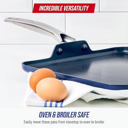 Blue Diamond 11" Nonstick Square Griddle Pan, Non Toxic PFAS-Free Diamond