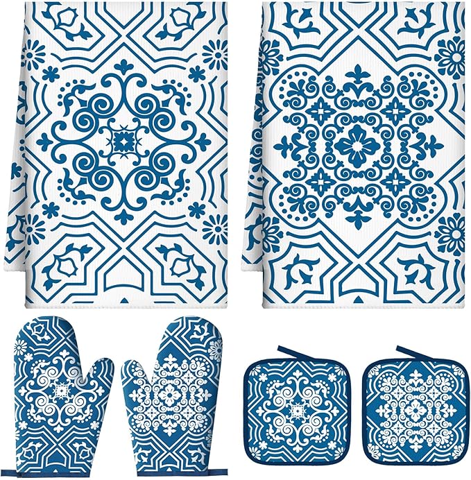 Jingmore 6 Pcs Kitchen Decor Set Accessory Farmhouse Kitchen Towels Pot Holders