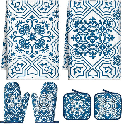 Jingmore 6 Pcs Kitchen Decor Set Accessory Farmhouse Kitchen Towels Pot Holders