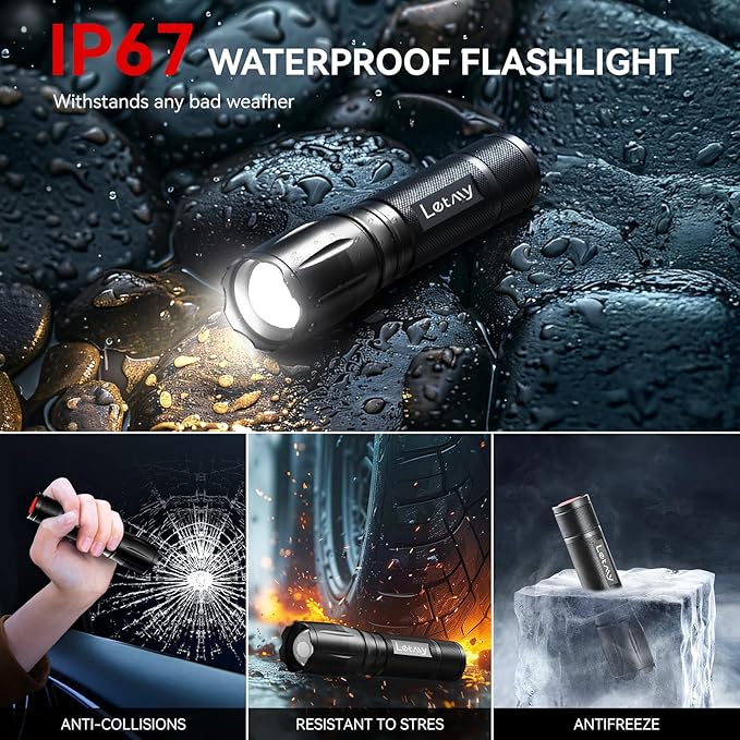 LETMY Tactical Flashlight S2000-2 Pack Bright Military Grade LED Flashlights High Lumens - Portable Handheld Flash Light, 5 Modes Zoomable Waterproof Flashlights for Home Emergency Camping Outdoor