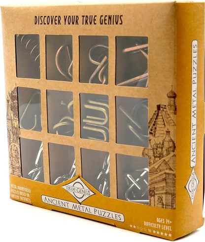 Ancient Metals 12-Piece Metal Puzzle Set – Brain Teaser Disentanglement Puzzles for Adults & Teens, Logic Game Gift for Men, Stress Relief Desk Toys, Unique Metal Mind Challenges