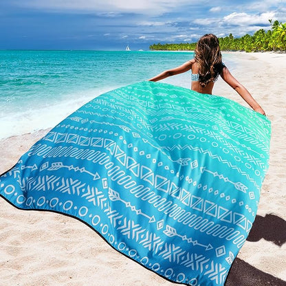 Beach Blanket Waterproof Sandproof Beach Mat 79" X 83"/10'x9'for 2-8 Adults Quick Drying Outdoor Picnic Mat Beach Accessories for Travel, Camping, Hiking