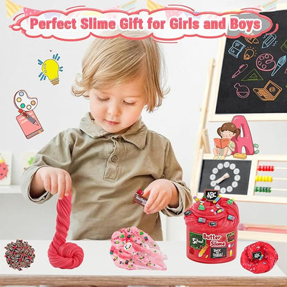 LAWOHO 6 Packs Slime Kit, Back to School Slime Gifts for Kids, Red Learning Themed Slime with Cloud Butter Clear Textures, Birthday Party Favors Goodie Bags Stuffer Anxiety Stress Relief Toys