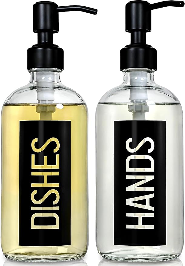 JASAI 2Pack 18OZ Glass Soap Dispenser, Kitchen Dispenser