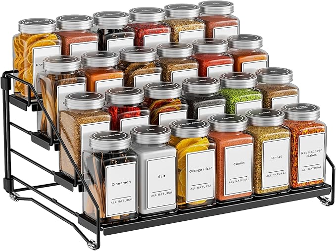 BOIVSHI 4 Tier Spice Rack for Cabinet, Spice Rack Organizer, Depth Adjustable
