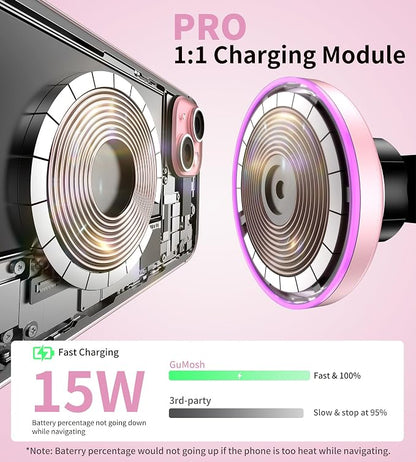 for MagSafe Car Mount Charger Dash/Windshield/Vent Wireless Car Charger with [LED Light], Magnetic Phone Holder for Car for iPhone 17 16 15 14 13 12 Series, Fit MagSafe Accessories (Pink)