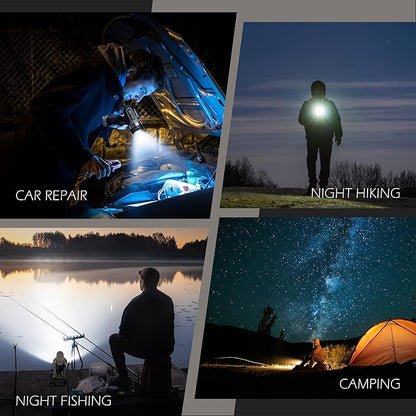 FORTO Compact Rechargeable Spotlight with Adjustable Focus, Handheld Spot Light with Stand, 823m Range, 3 Light Modes and LED Spot Lights Outdoor for Boating Hunting Camping Hiking