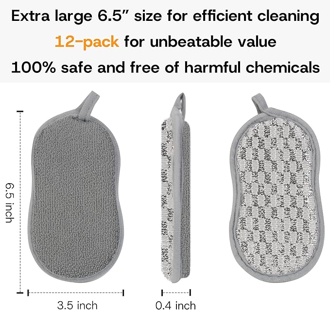 Multi-Purpose Scrub Kitchen Sponges – 12 Pack Dish Sponge, Dual-Sided