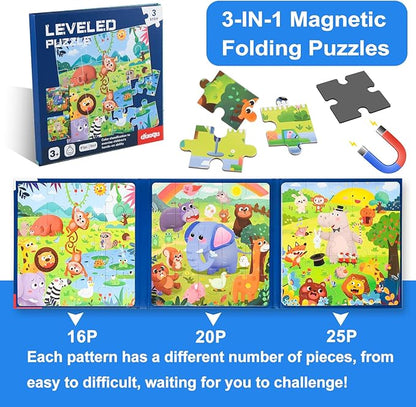 ASTARON Magnetic Puzzles for Toddlers, 16-20-25 Pieces Animal Learning Magnet Puzzle for Road Trip, Educational Travel Toys Car Plane Activities for Kids, Kids Birthday Gifts
