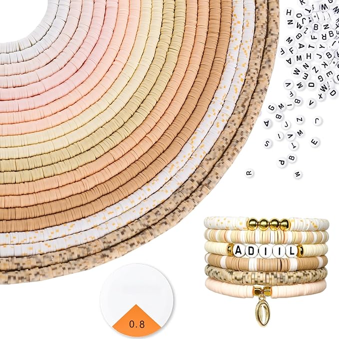 ADIIL 7200pcs Clay Beads Bracelet Making Kit, 6mm Polymer Heishi Beads for Jewelry Making, Friendship Bracelet Kit Birthday Gift for Adults Light Neutral