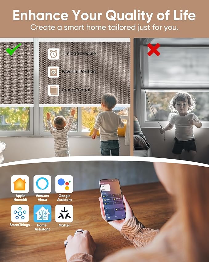 Kincmo Motorized Blinds with Remote, 100% Blackout Motorized Roller Shades Work