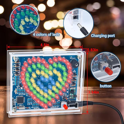 Soldering Practice Kit, Heart-Shaped LED Light DIY Soldering Project Kit with 20 Flashing Effects, DIY Electronics Kit for Home School Training Learning, Perfect Presents for Lovers/Family