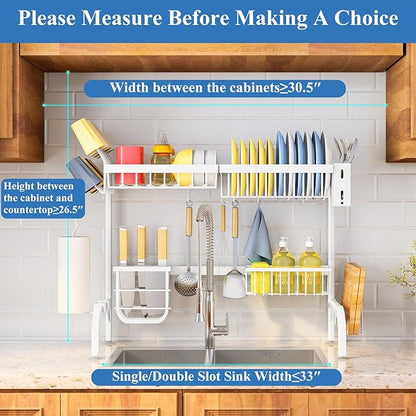 Over The Sink Dish Drying Rack, Adjustable 2 Tier Metal Steel Dish Drying Racks