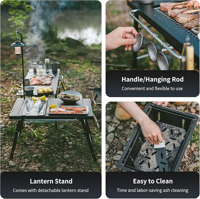 Naturehike Portable IGT Table with Charcoal Grill, Folding Camping Table and BBQ Grill with Desk Extension & Lantern Stand, Perfect for Outdoor Barbecue Camping Cooking Travel Picnic