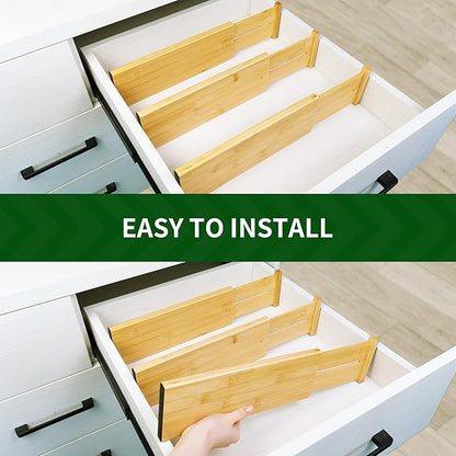 VaeFae 3 Pack Bamboo Drawer Dividers, Expandable Separators