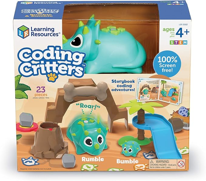 Learning Resources Coding Critters Rumble & Bumble - 23 Pieces, Ages 4+, Educational Learning Games, Screen-Free Early Coding Toy For Kids, Interactive STEM Coding Pet