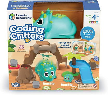 Learning Resources Coding Critters Rumble & Bumble - 23 Pieces, Ages 4+, Educational Learning Games, Screen-Free Early Coding Toy For Kids, Interactive STEM Coding Pet