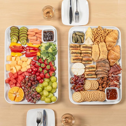 DELLING Large Serving Platter, 18" x 12.3" Serving Tray-Set of 2, White Platters for Serving Food, Serving Trays for Party, Fruit, Appetizer, Serving Trays for Entertaining at Parties and Weddings