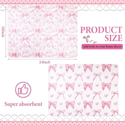 SiliFine 2 Pcs Large Coquette Pink Bow Dish Drying Mat Large