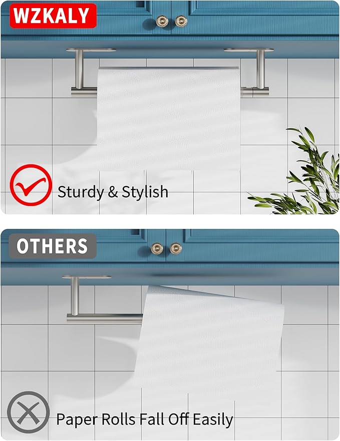 Paper Towel Holder Under Cabinet, Self Adhesive or Wall Mounted SUS304