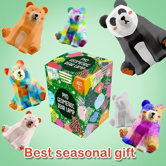 Goodyking Paint Your Own Bear Lamp Kit, DIY Geometric Bear Night Light, Arts & Crafts for Kids Ages 8-12, Painting Kit for Girls Boys Age 4 5 6 7 8+, Art Supplies Creative Gift for Birthday, Party