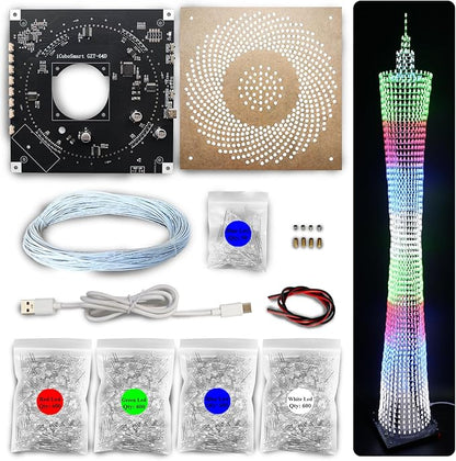 Led Canton Tower Model DIY Electronic Kit, LED Cube Model Handmade Soldering Project Kit, 64 LED Circles, Height 1 Meter. (GZT-64)